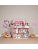 Голяма дървена къщичка за кукли 70см LED осветление с мебели и аксесоари